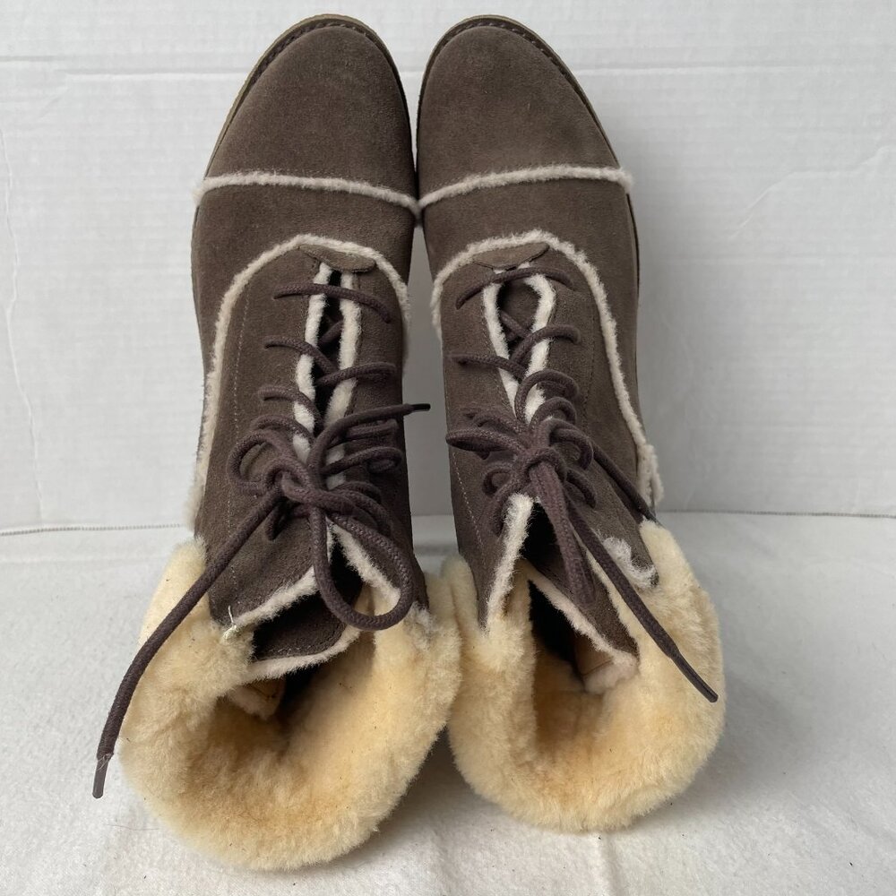 UGG Brown Suede and Wool Lace Up Heeled Boots - Picture 5 of 8